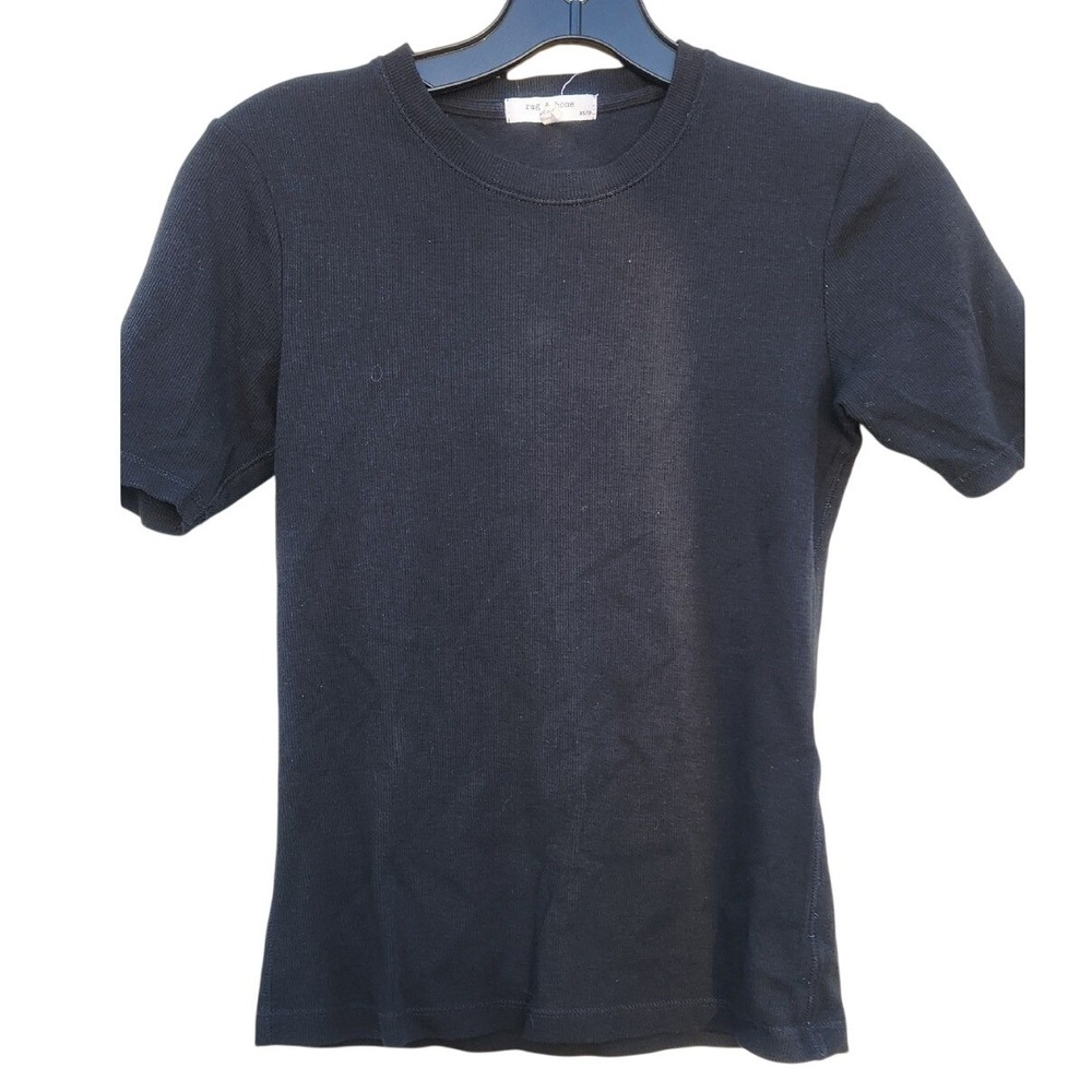 Rag & Bone Ribbed Essential Capsule Fitted Stretch Baby Tee XS Black Normcore